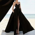thumbnail image 1 of Vestido de noche sin mangas con tirantes, escote en V y color liso para mujer., 1 of 4