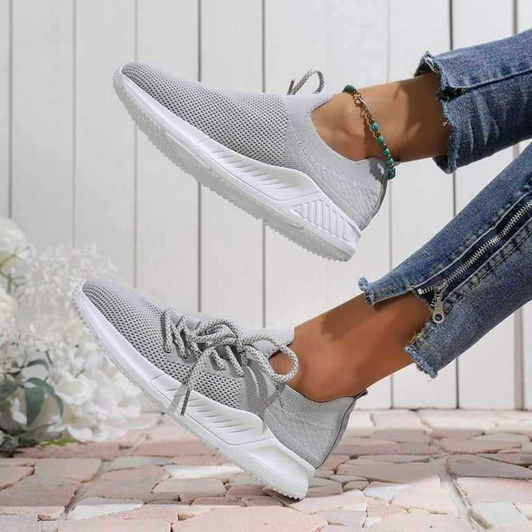 Sopiago Cute Shoes Women s Play Fashion Sneaker White Comfortable Walking Shoes Canvas Slip on Shoes Grey 42
