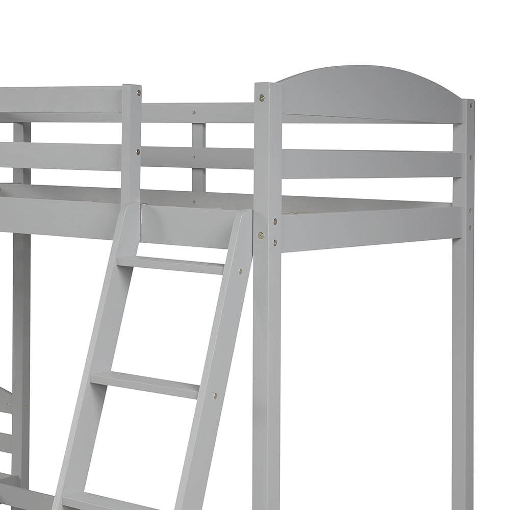 Twin Bunk Beds L-Shaped Bunk Bed and Loft Bed with Ladder and Guard for Teens Bedroom, Gray