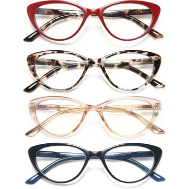 4-Pack Cat Eye Reading Glasses for Women- Blue Light Blocking Readers with Spring Hinges,Anti-Glare Reading Glasses,3.75