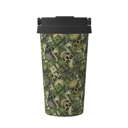 

KLL Green Skulls Pattern Stainless Steel Vacuum Insulated Tumbler - Carry Insulated Coffee Mug - Reusable Insulated Cold Brew Iced Coffee Cup Thermos