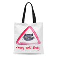 thumbnail image 1 of JSDART Canvas Tote Bag Cartoon Triangular Road Sign Black Cat and Words Crazy Reusable Shoulder Grocery Shopping Bags Handbag, 1 of 1