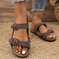 thumbnail image 2 of Flip Flops for Women Buckle Strappy Cork Footbed Slide Sandals Comfortable Arch Support Slip on Casual Beach Shoes Coffee Size 10.5, 2 of 5