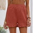thumbnail image 4 of YMNXA Women's Summer Shorts Elastic Waisted Solid Color Straight Leg Ruffles Comfortable Fashion Shorts For Daily Wear,Rd2,Xl, 4 of 7