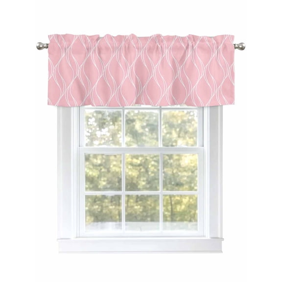 Pink Stripes Lines Valances for Windows Abstract Waves Striped Classic Rod Pocket Curtains Valance Short Window Treatment Drapes for Living Room, Bedroom Bathroom 42" W x 18" L