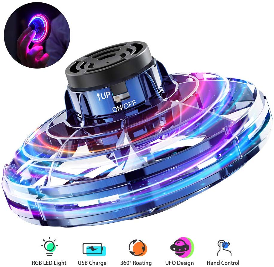 FlyNova Flying Drones Toys Hand Operated Drones for Kids or Adults Stress Relief Interactive Cool Toys Rechargeable Scintillating RGB Light Mini UFO Drones for Indoor Outdoor Games Flying Toy