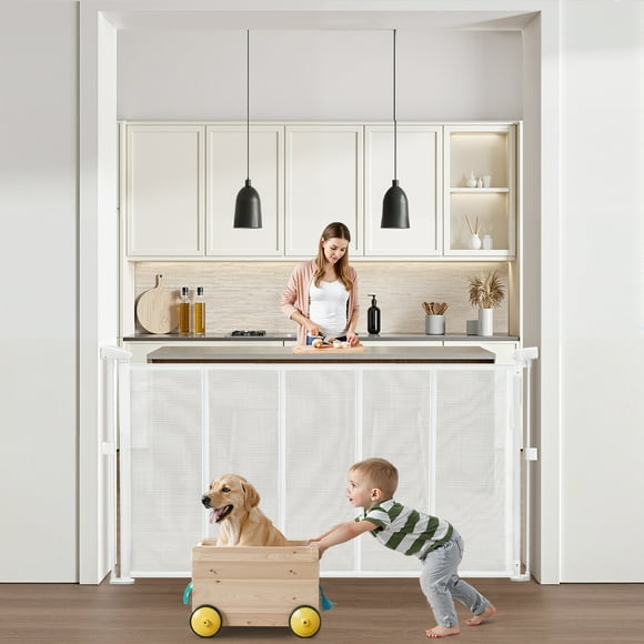 VEVOR Retractable Baby Gate 34 in Tall Extend to 55 in Wide for Kids or Pets White