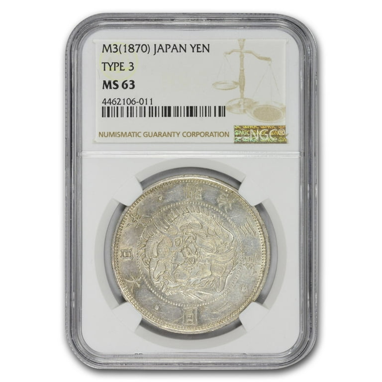 1870 (M3) Japan Silver 1 Yen -Meiji Era Type 3 MS-63 NGC