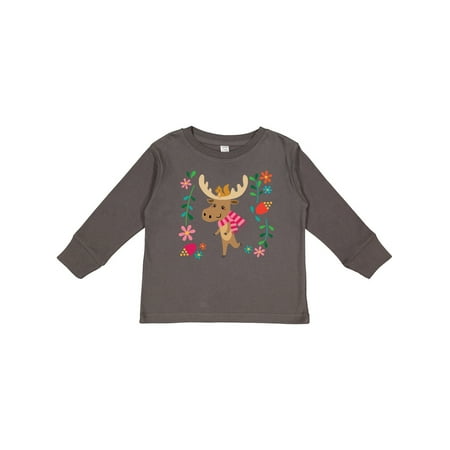

Inktastic Woodland Moose Spring Flowers Gift Toddler Toddler Girl Long Sleeve T-Shirt