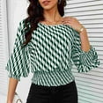 thumbnail image 5 of TMOYZQ Women's Crop Top Striped Crew Neck Short Sleeve Blouse Shirred Ruffle Peplum Blouse Tops, 5 of 9