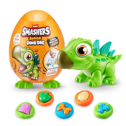 Smashers Junior Dino Dig Small Egg (Stegasaurus) de ZURU 12+ Sorpresas Compuestos Molde Dinosaurio Juguetes preescolares Construir juego sensorial - 3 años +