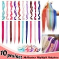 thumbnail image 1 of 10 Pcs/ensemble Mèches Multicolores à Clipser Extensions de Cheveux Postiche Cheveux Longs Raides Arc-en-Ciel, 1 of 6