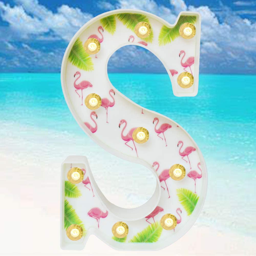 Pooqla Marquee Letters Tropical Luau Party Supplies Flamingos Palm Trees Painted LED Letter Sign Light for Hawaiian Party Decoration Birthday Bedroom Wall Decor Table Centerpieces S