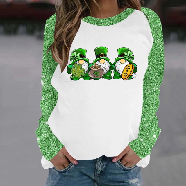 Qiopertar Mode Femmes Imprimé Col Rond Pull Tops Manches Longues Blouse Confortable Chandail en Molleton Offres de la Semaine Liquidation Moins de 5$ jusqu'à 90 % de Réduction