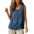 thumbnail image 6 of Womens Tank Tops Summer Cotton Linen Embroidery Casual Blouse Loose Fit Scoop Neck Gauze Boho Shirts, M, 6 of 7