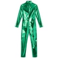 thumbnail image 3 of TiaoBug Kids Girls Metallic Full Body Unitard Gymnastics Jumpsuit Shiny Mock Neck Bodysuit Dancewear Green S/120, 3 of 7