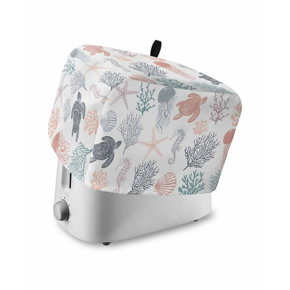Fsddascl Red Grey Coastal Toaster Cover 2 Slice, Small Kitchen Appliance Covers, Nautical Summer Beach Coral Sea Turtle Toaster Oven Cover with Loop, Bread Machine Cover Dust Cover Protection