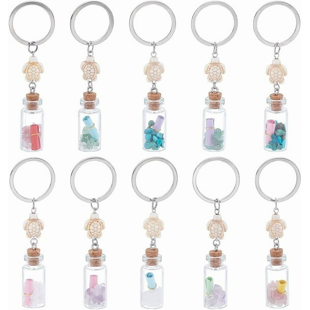 10 llaveros de botella de los deseos con forma de tortuga marina, llaveros con temática de verano, llaveros oceánicos para bolso, llavero de coche, decoración.