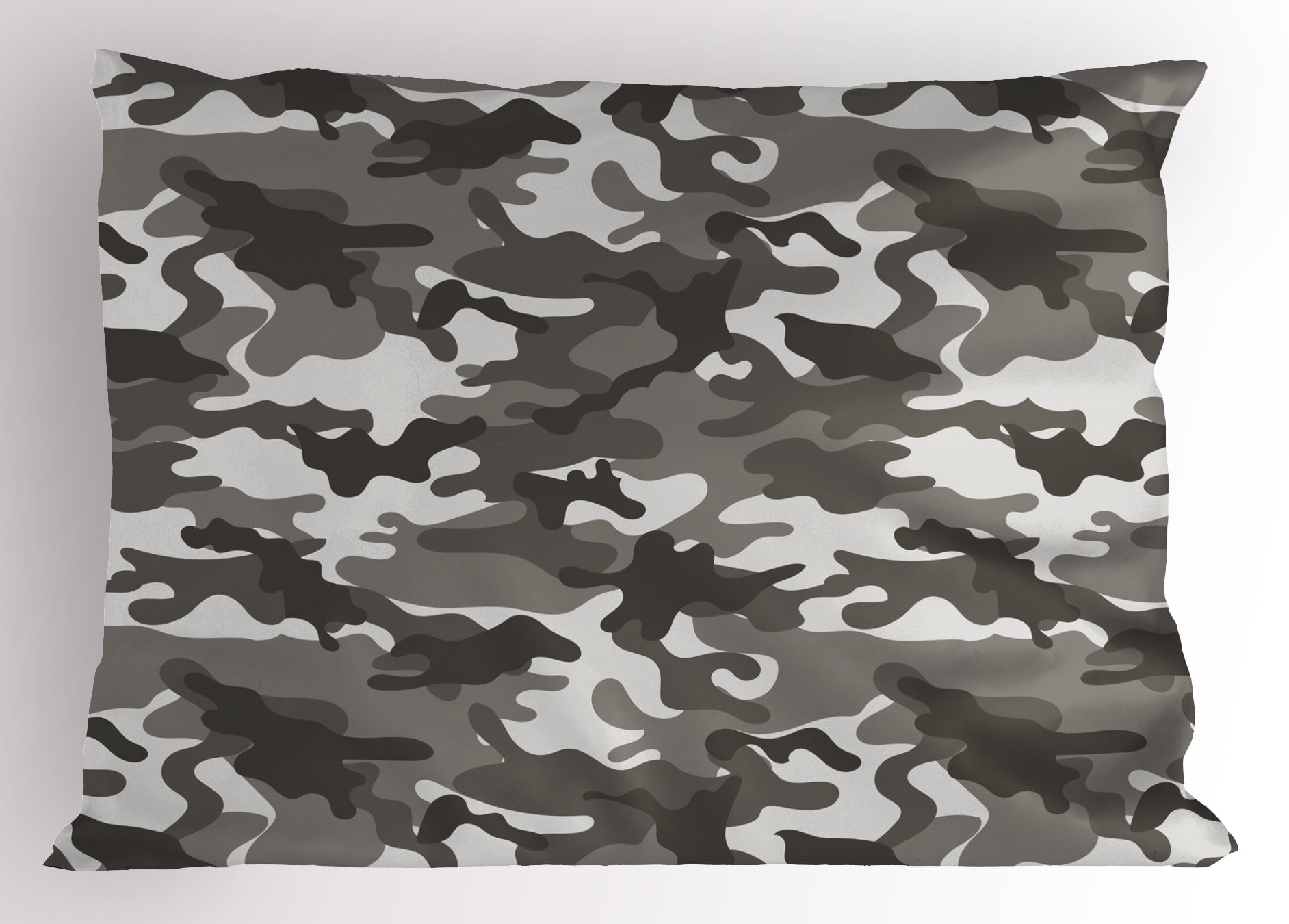 Camouflage Pillow Sham Monochrome Army Attire Pattern Camouflage