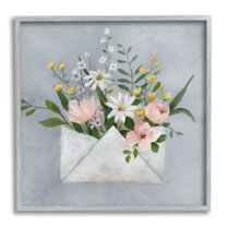 Stupell Industries Floral Envelope Blossoms Botanical & Floral Painting Gray Framed Art Print Wall Art, 24 x 24