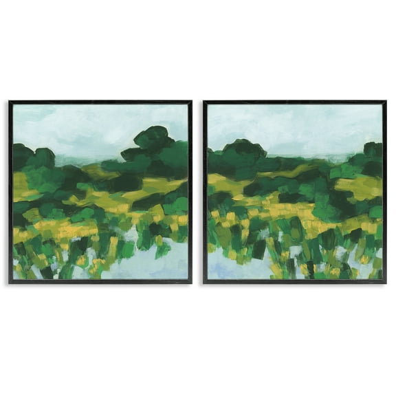 Stupell Industries Reflecting Green Nature Landscape & Nature Painting Black Framed Art Print Wall Art, 12 x 12, Set of 2