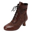 thumbnail image 2 of Mepaouo Women Vintage Victorian Lace up Boots Kitten Heel Walking Ankle Short Booties(Brown,7.5), 2 of 9