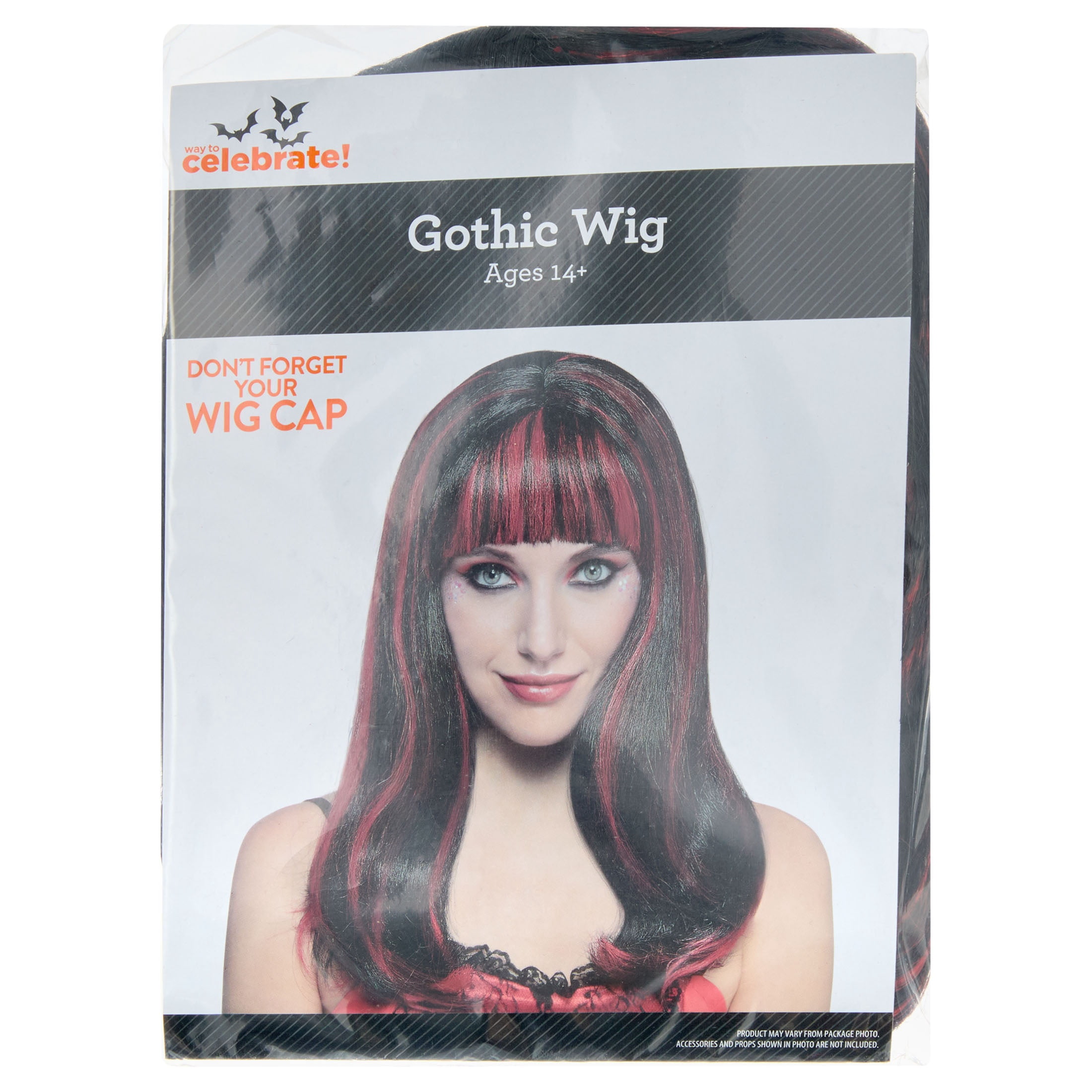 Gothic Wig Costume Accessory for Adults, Red and Black, Halloween by Way To Celebrate