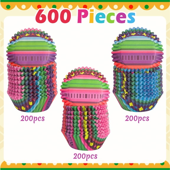 2ooya 600Pcs Mexican Style Cupcake Paper Liners, Colored Baking Cup Cake Holders