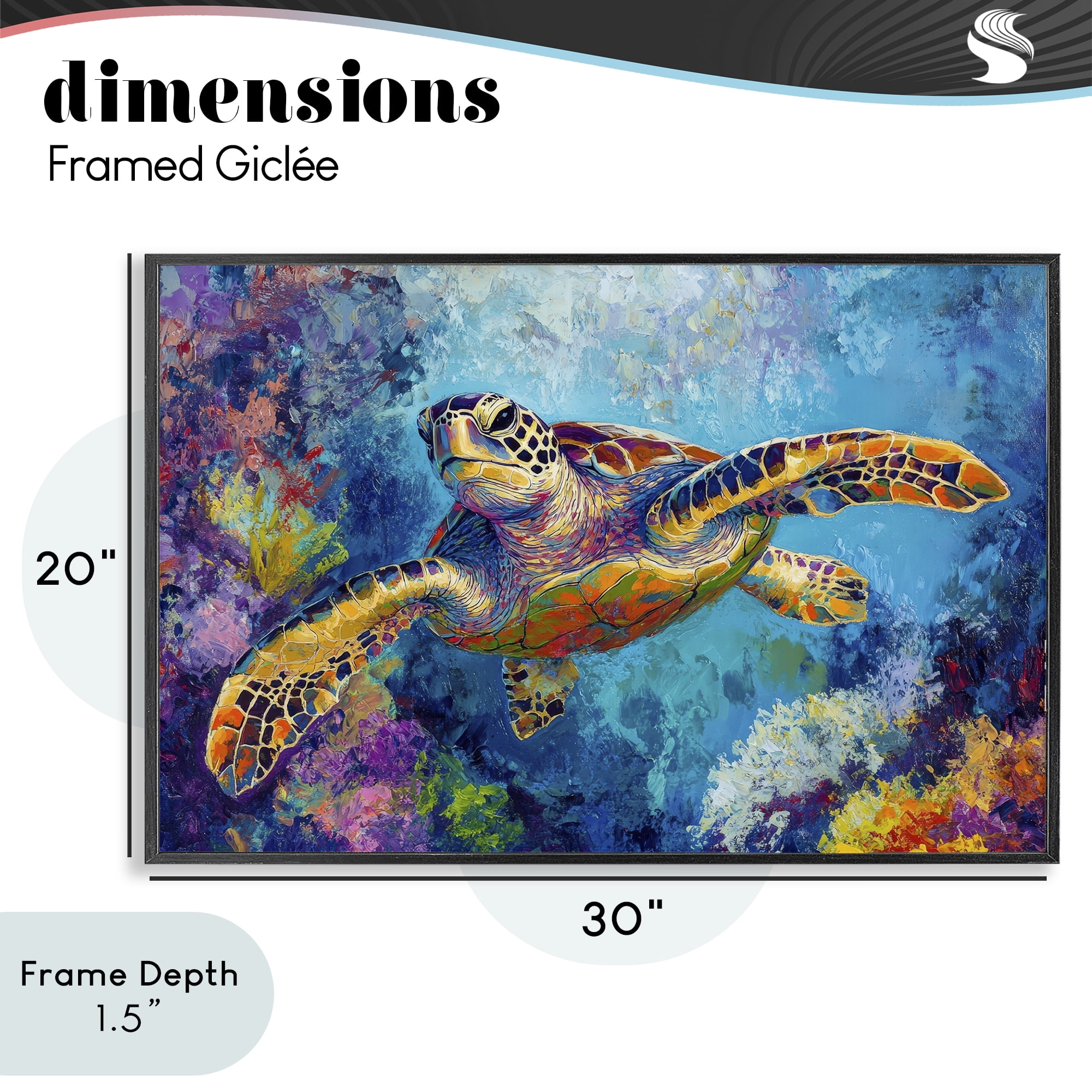 Stupell Industries Colorful Sea Turtle over Coral Black Framed Giclee Art, design by Petal Prints Design
