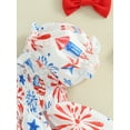 thumbnail image 6 of Argulvti Infant Baby Girls 4th of July Romper Dress Polyester Star Balloon Print Short Puff Sleeve Shirred Jumpsuit with Bow Headband, 6 of 8