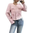 thumbnail image 4 of Women'S Crew Neck Jacket Button Down Long Sleeve Dressy Coat Jackets Pink L, 4 of 9