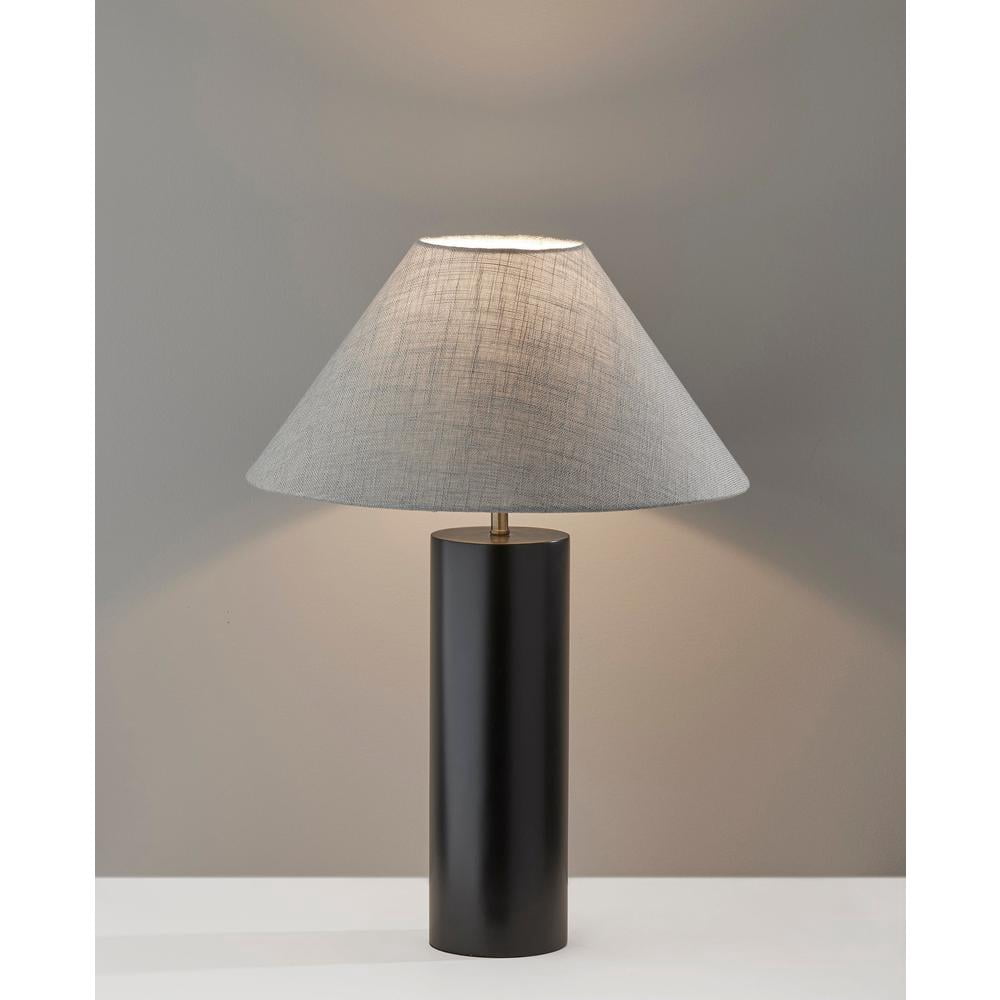 Adesso Martin Table Lamp, Black Poplar Wood with Antique Brass Accent