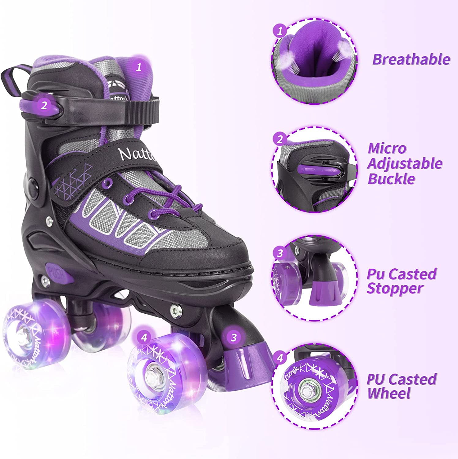 Runcinds Toddler Roller Skates for Girls Kids Boys, 4 Size Adjustable with  Light Up Wheels