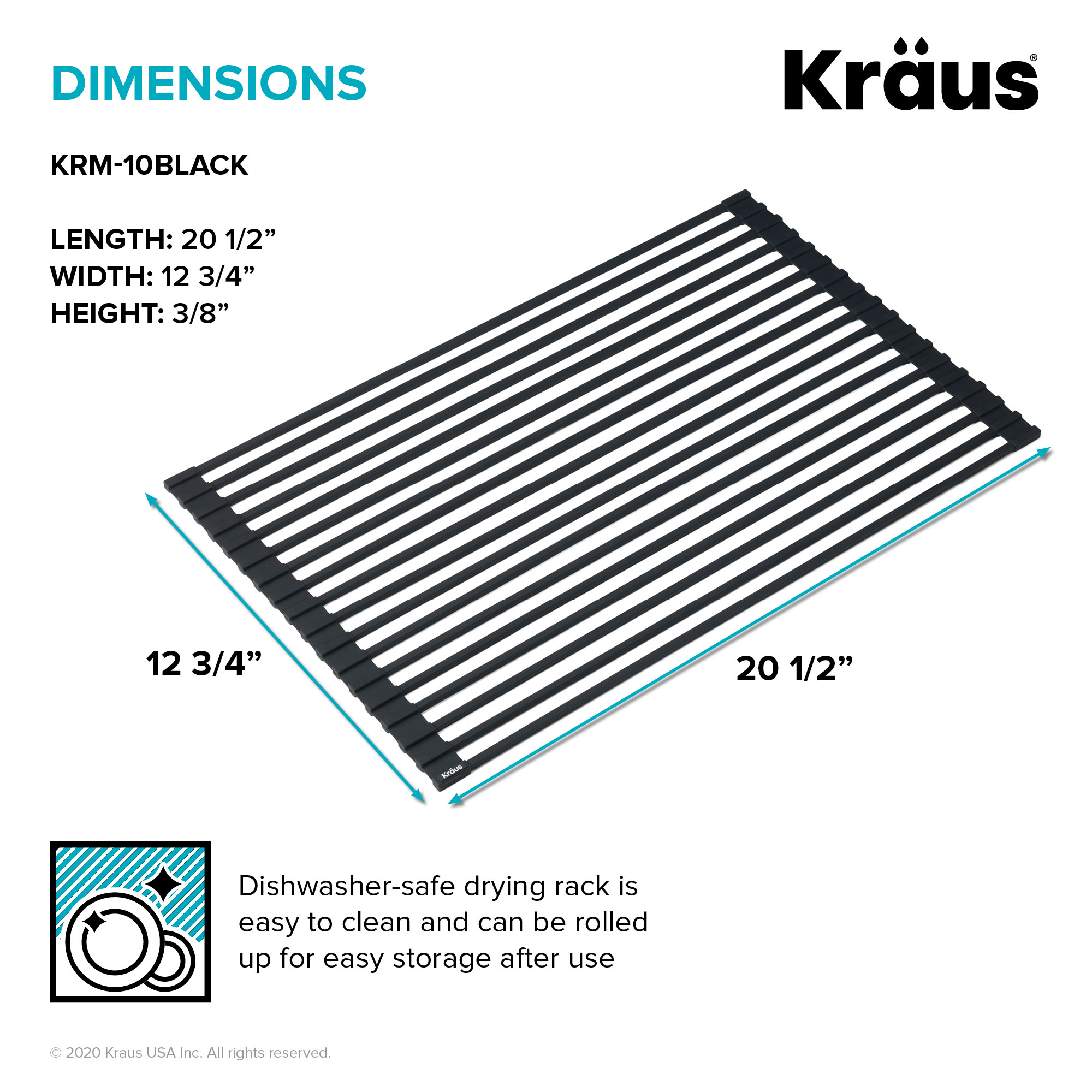 Kraus KDM-KRM-10DG Roll Up Dish Drying Rack - Grey
