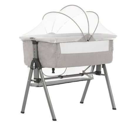 UPC: 0811048034014 | Dream On Me Lotus Bassinet and Bedside Sleeper in Grey Lightweight Carry Bag Included