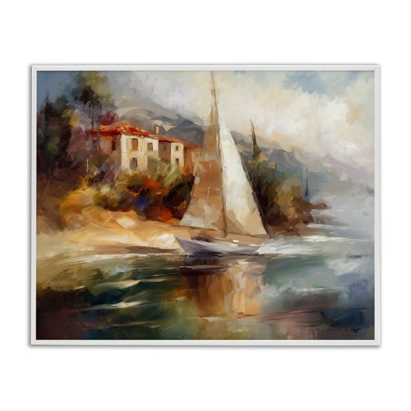Stupell Industries Coastal Sailboat by Town Shore White Framed Giclee Art, 30 x 24, by Ziwei Li