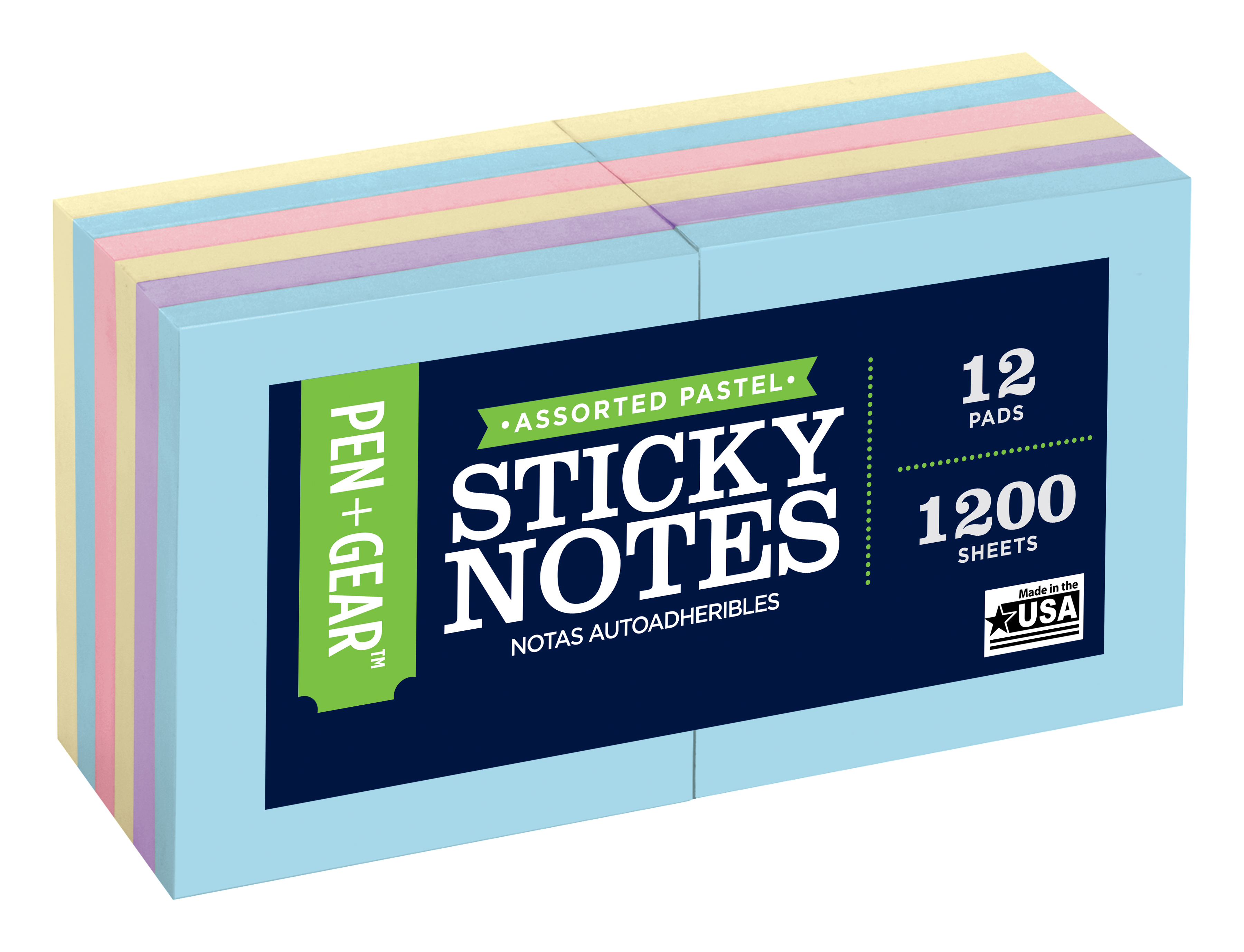 Pen+Gear Sticky Notes 12 Pack, 3in. x 3in., Pastel Colors