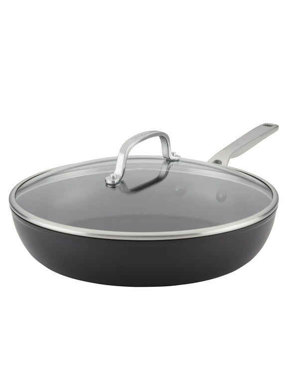 KitchenAid Hard-Anodized Induction12.25" Nonstick Frying Pan with Lid, Matte Black