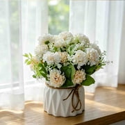 Inerposs Artificial Flower Arrangement, Lifelike Silk Bouquet with Ceramic Vase, Home Office Wedding Table Decor, Sustainable Potted Plant for Living Space