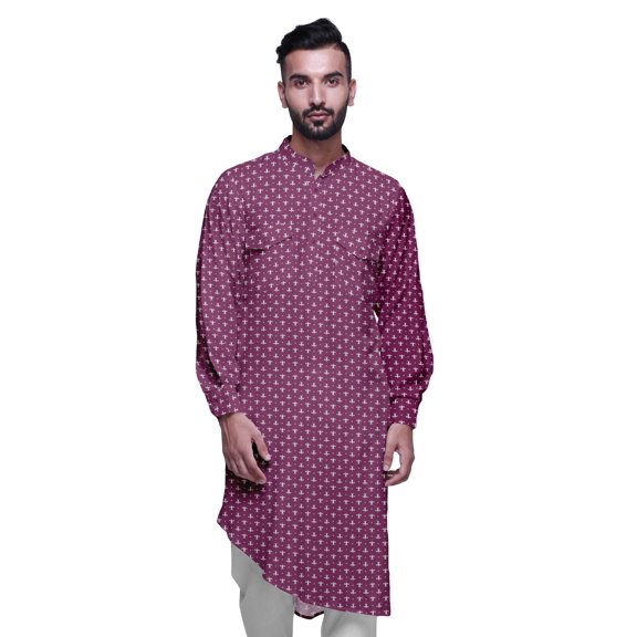 Atasi Asymmetric Style Rayon Mens Kurta Printed Long Casual Kurta Shirt