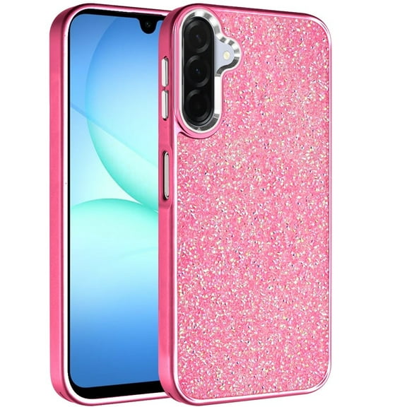 XPM for Samsung Galaxy S25 Fan Edition /Galaxy S25 FE Crystal Sparkle Diamond Glass Full Mini Glitter Bling Frame TPU Hybrid Protective Phone Case Cover (Hot Pink)