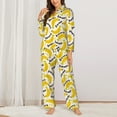 thumbnail image 2 of Honeii Banana Fruit Print Women's Pajama Sets Long Sleeve Button Down Sleepwear Nightwear Soft Pjs Lounge Sets 2PCS-Large, 2 of 7