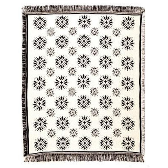 CC Home Furnishings Black and White Starburst Afghan Throw Blanket 50" x 60"