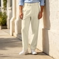 thumbnail image 6 of Fengqque Men's Solid Color Loose Straight-Leg Casual Pleated Dress Pants with Pockets Beige 3XL, 6 of 8