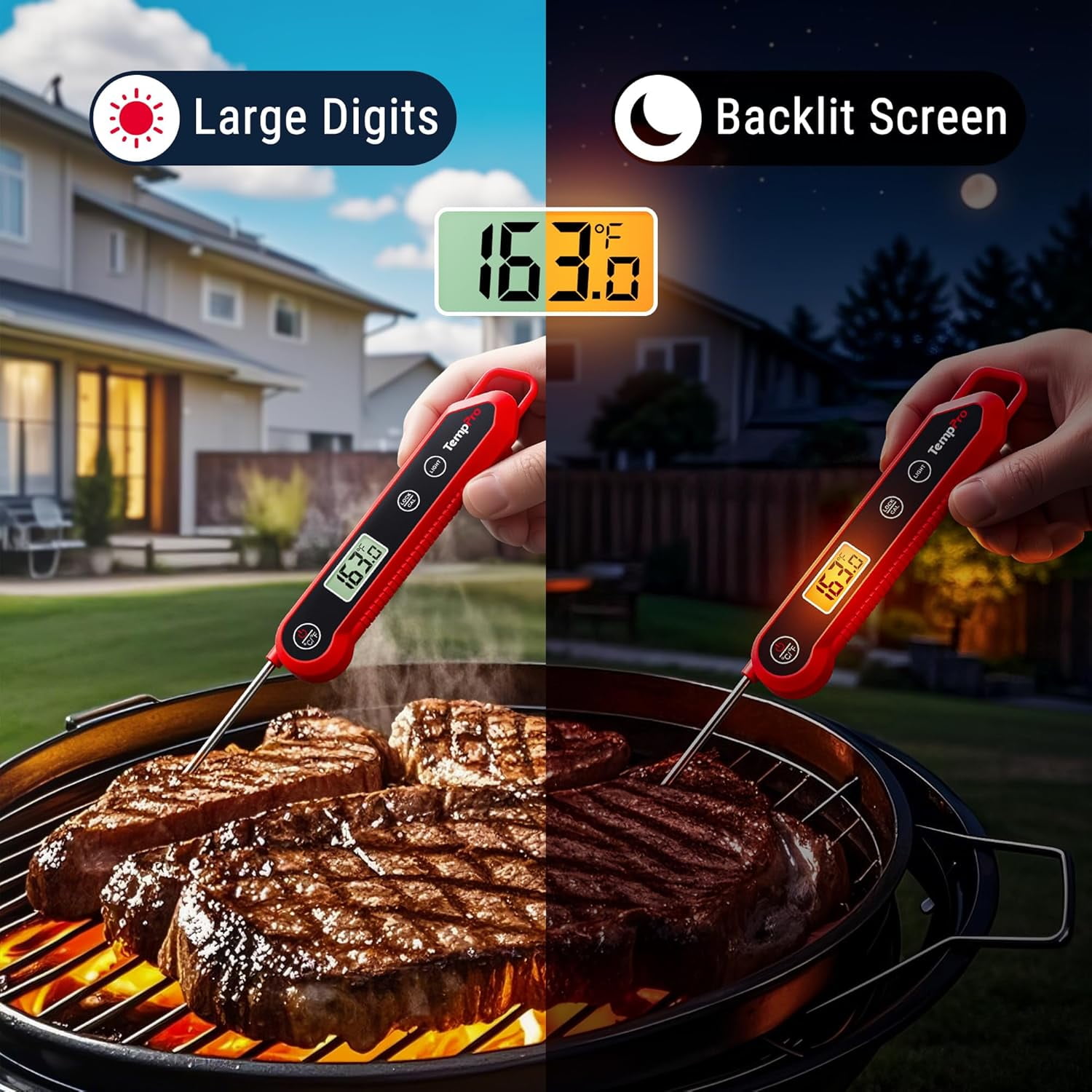 1-2 Sec Instant Read Digital Meat Thermometer, ±0.9°F Accuracy, Waterproof & Backlight Food Thermometer for Cooking, Oil Fry Candy Meat Probe for Kitchen, BBQ, Oven, Grill, Smoker