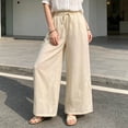 thumbnail image 5 of PBFRDSJ Cotton Linen Plazzo Pants for Women Boho Floral Embroidered Drawstring Pants Casual Wide Leg Peasant Vacation Bottoms, 5 of 7