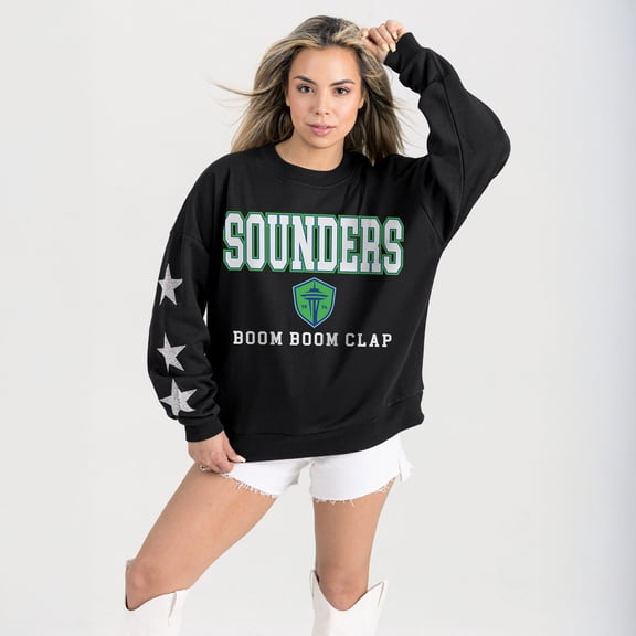 Women's Gameday Couture  Black Seattle Sounders FC Velocity Rhinestone Star Sweatshirt