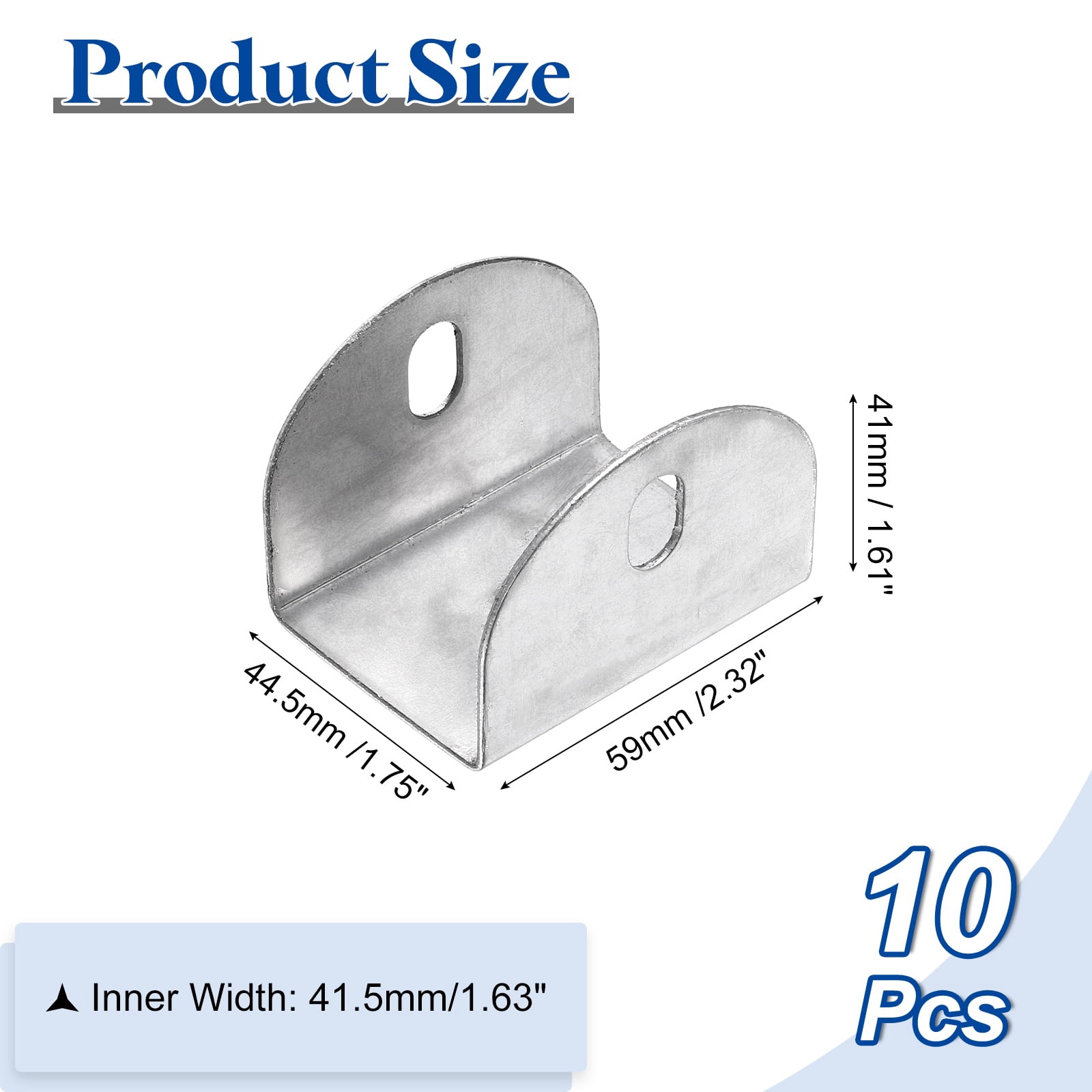 Uxcell 10 Pcs U Bracket for 1.63" Panels, 59 x 44.5 x 41mm Metal U Shaped Fasteners Brackets for Guardrail or Partitions Connection, Silver