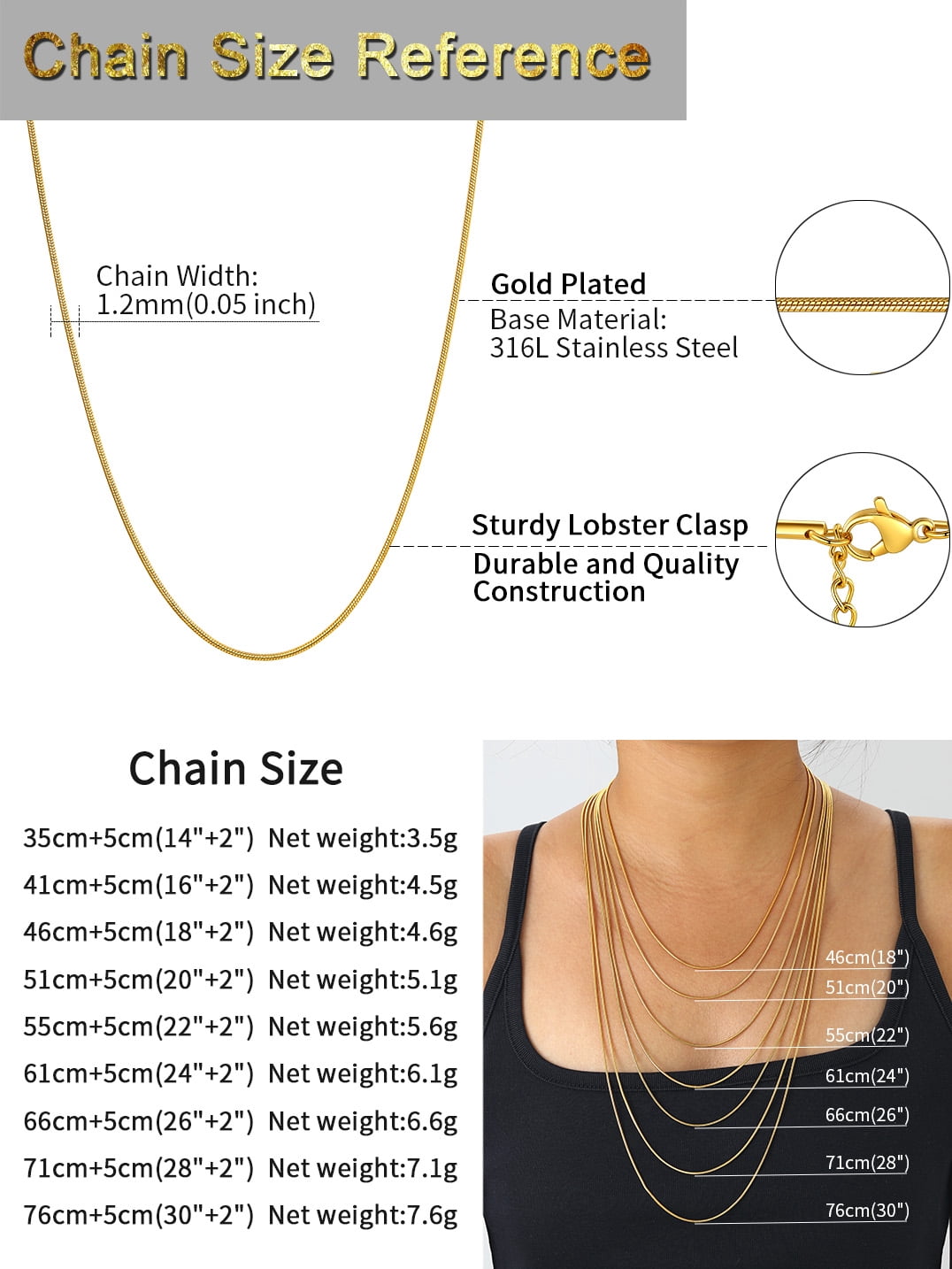 PROSTEEL Snake Chain Necklace for Women Italian Chain 14K Gold Plated Hypoallergenic Dainty Jewelry 1.2MM Thin for Pendants 16 Inch Birthday Valentines Day Gifts Adult Age