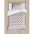 thumbnail image 1 of Flower Twin Size Duvet Cover Set, Ornament of Floral Motifs Petals and Leaves Designed with Pixel-Like Dots, Decorative 2 Piece Bedding Set with 1 Pillow Sham, Violet Green White, by Ambesonne, 1 of 3
